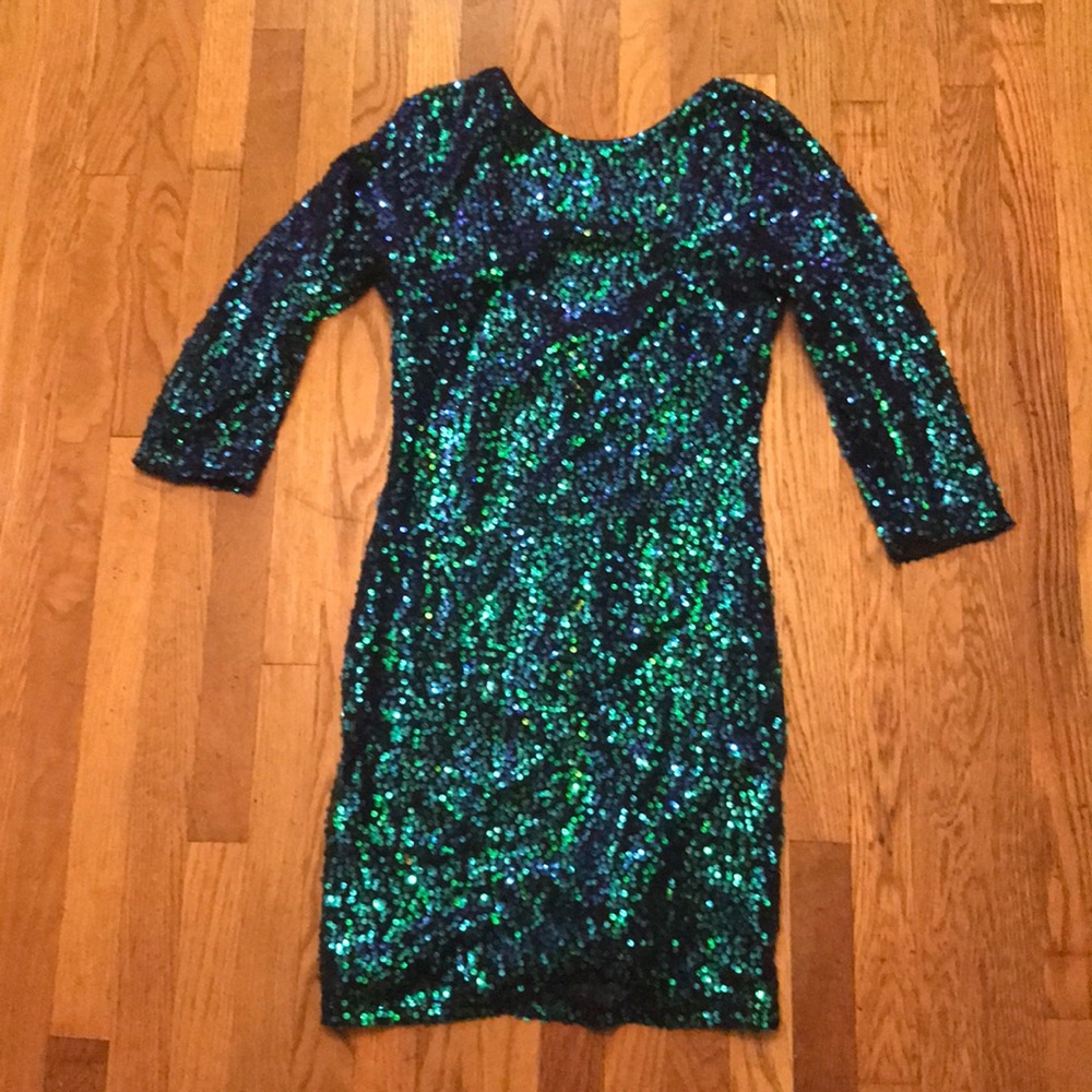 MERMAID teal blue green open back bodycon dress